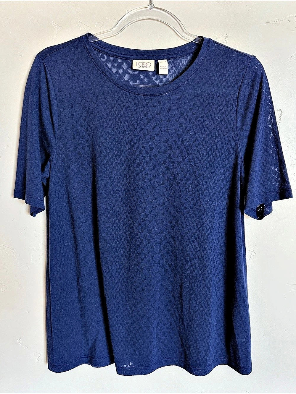 Animal Print Burnout Short Sleeve Top in Blue Size Small